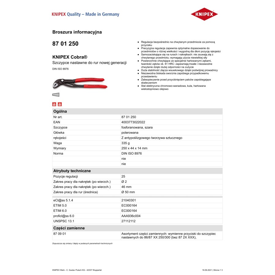 SZCZYPCE DO RUR COBRA 250MM - 87 01 250.