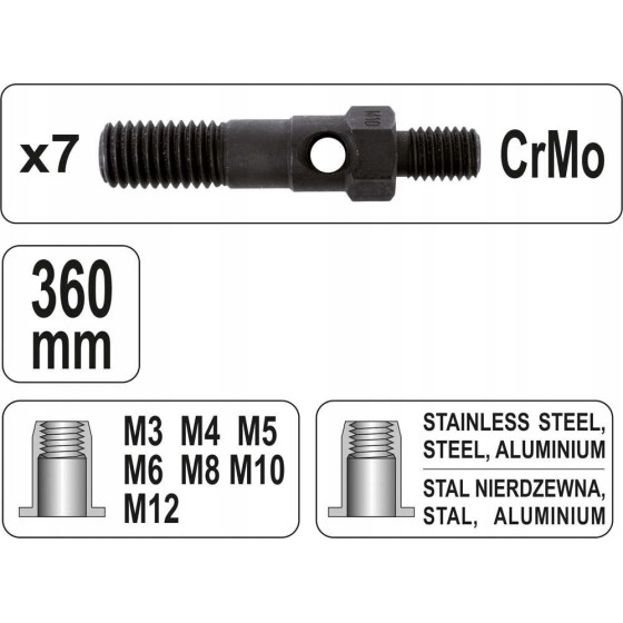 NITOWNICA RĘCZNA DO NITONAKRĘTEK M3-M12 - YT-36127.