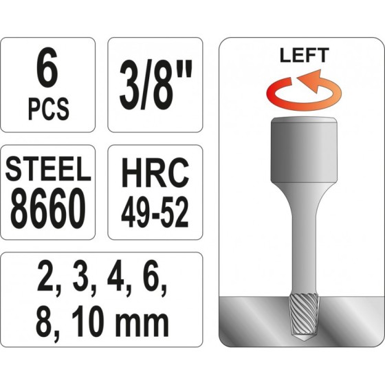 ZESTAW WYKRĘTAKÓW DO SZPILEK 6 CZĘŚCI 3/8'' - YT-0623.