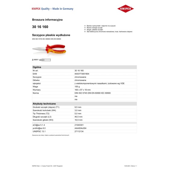 SZCZYPCE IZOLOWANE PŁASKIE WYDŁUŻONE 160MM - 30 16 160.