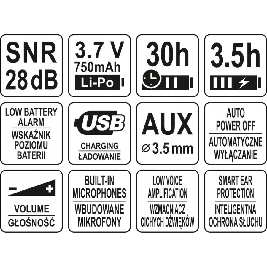 NAUSZNIKI PRZECIWHAŁASOWE ELEKTRONICZNE - YT-74625.