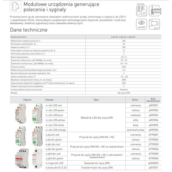 LAMPKA SYGNALIZACYJNA NA SZYNĘ DIN E.I.DIN.220 CZERWONA 