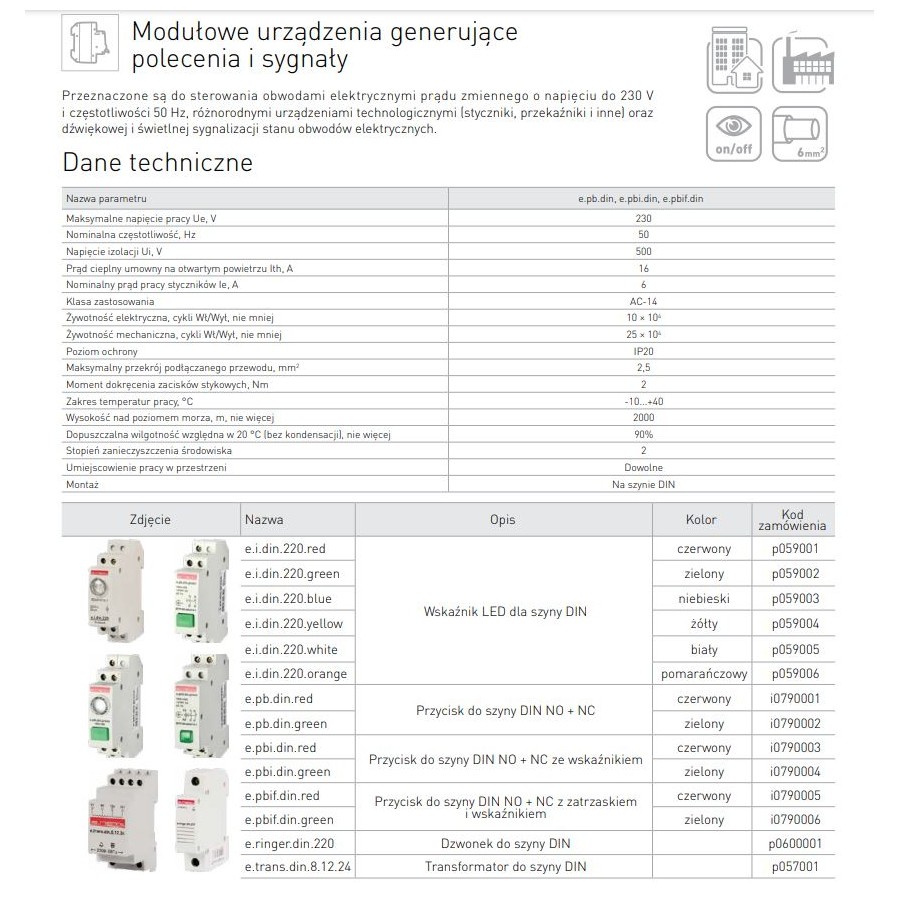 LAMPKA SYGNALIZACYJNA NA SZYNĘ DIN E.I.DIN.220 CZERWONA 