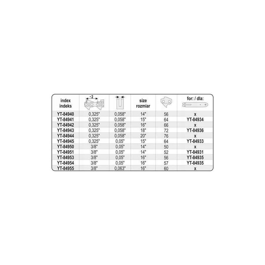 ŁAŃCUCH TNĄCY DO PILARKI 13'' .325 1.5MM 56Z - YT-84940.