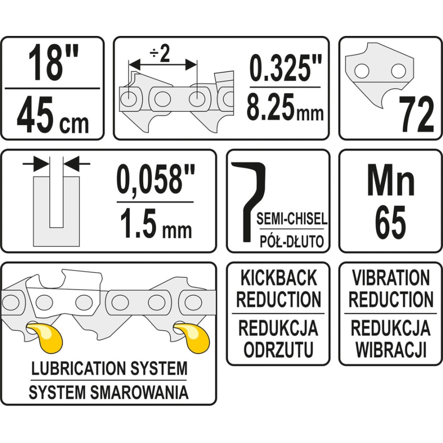 ŁAŃCUCH TNĄCY DO PILARKI 18'' .325 1.5MM 72Z - YT-84943.