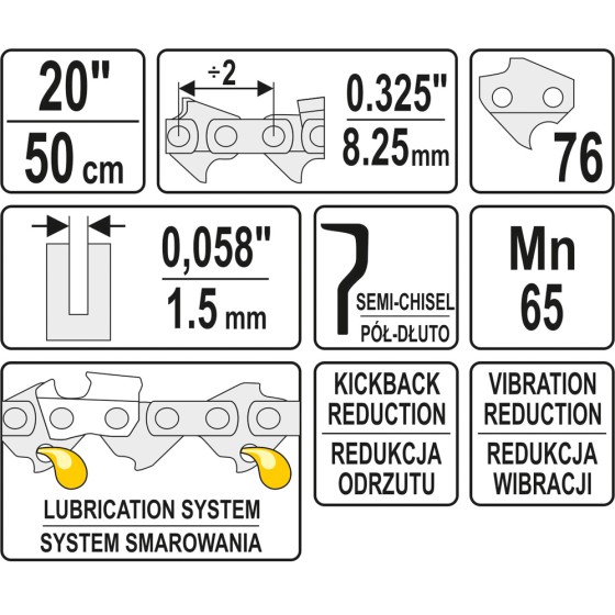 ŁAŃCUCH TNĄCY DO PILARKI 20'' .325 1.5MM 76Z - YT-84944.