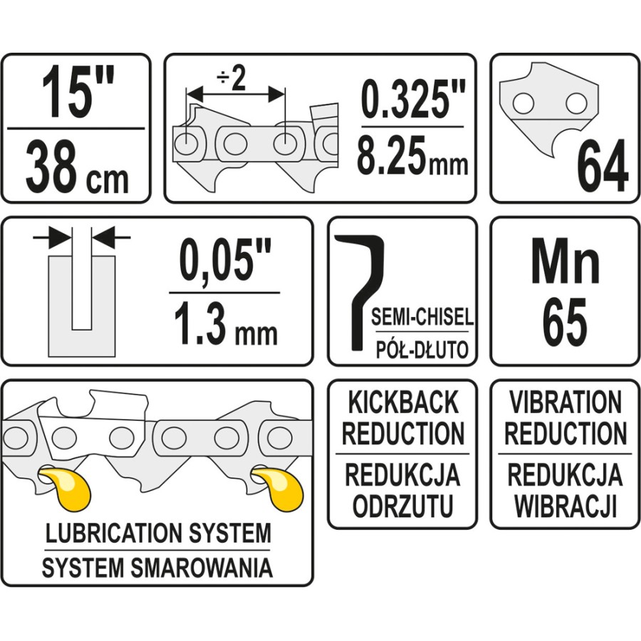 ŁAŃCUCH TNĄCY DO PILARKI 15'' .325 1.3MM 64Z - YT-84945.