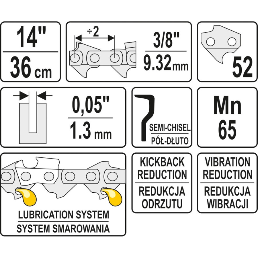 ŁAŃCUCH TNĄCY DO PILARKI 14'' 3/8' 1.3MM 52Z 