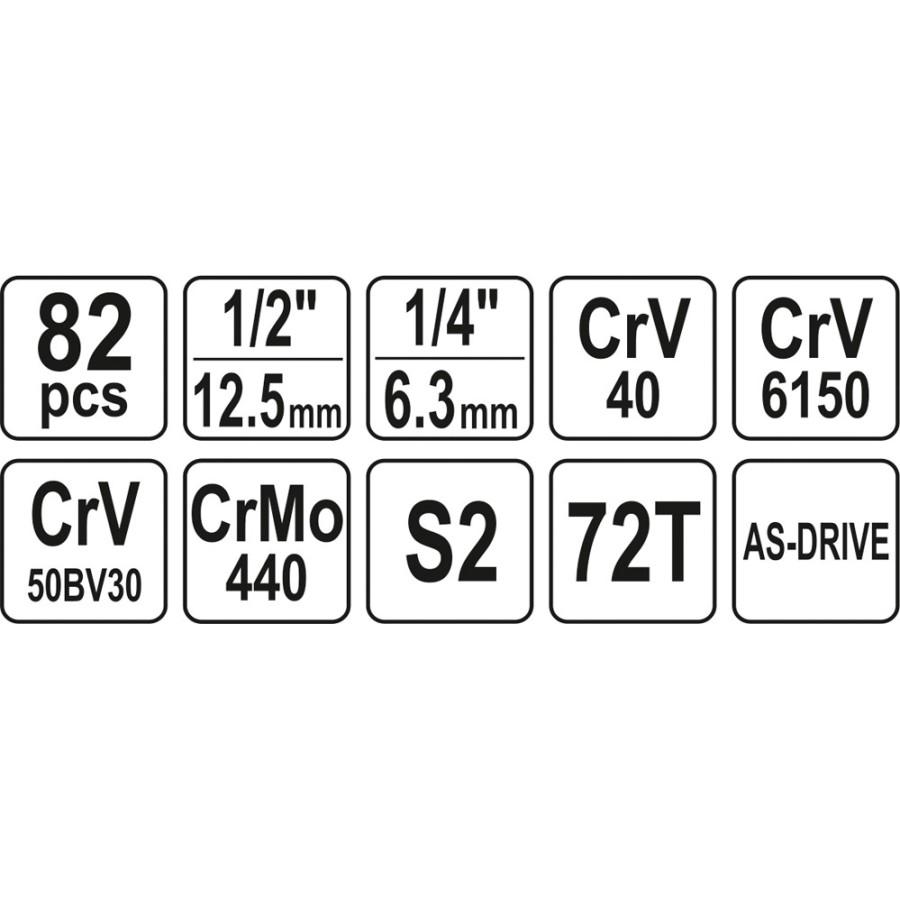 ZESTAW NARZĘDZIOWY 1/2'' 82 CZĘŚCI L - YT-12691.