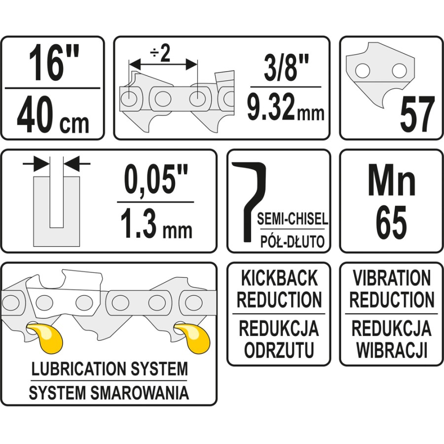 ŁAŃCUCH TNĄCY DO PILARKI 16'' 3/8' 1.3MM 57Z - YT-84954.