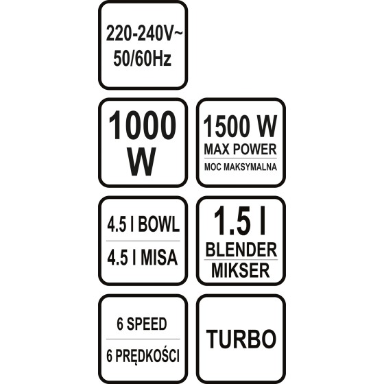 MIKSER PLANETARNY 3W1 1000W 4.5L CZARNY - 67811.