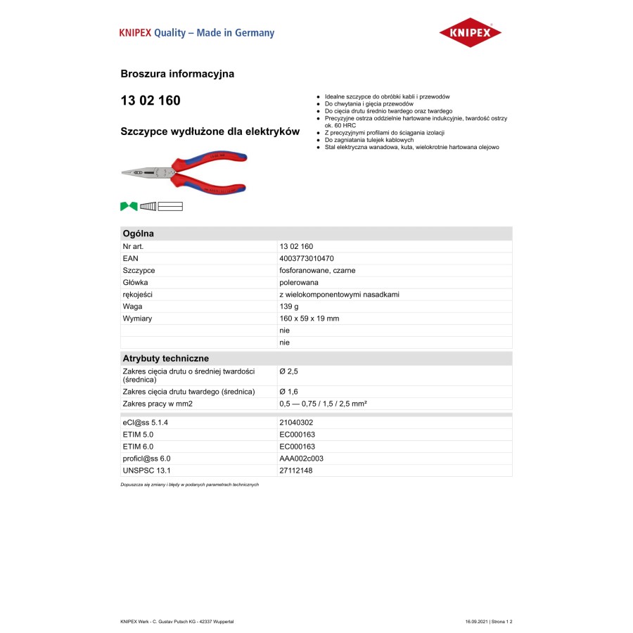 SZCZYPCE DLA ELEKTRYKÓW 4W1 160MM - 13 02 160.