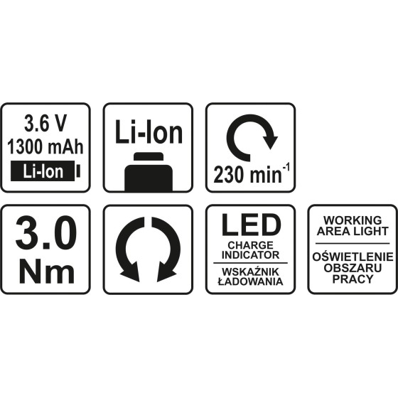 WKRĘTAK AKUMULATOROWY 3.6V 1.3 AH - YT-82760.