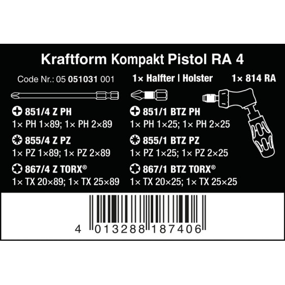 ZESTAW NARZĘDZI WKRĘTAKOWYCH KRAFTFORM KOMPAKT, 13SZT. - 05051031001.