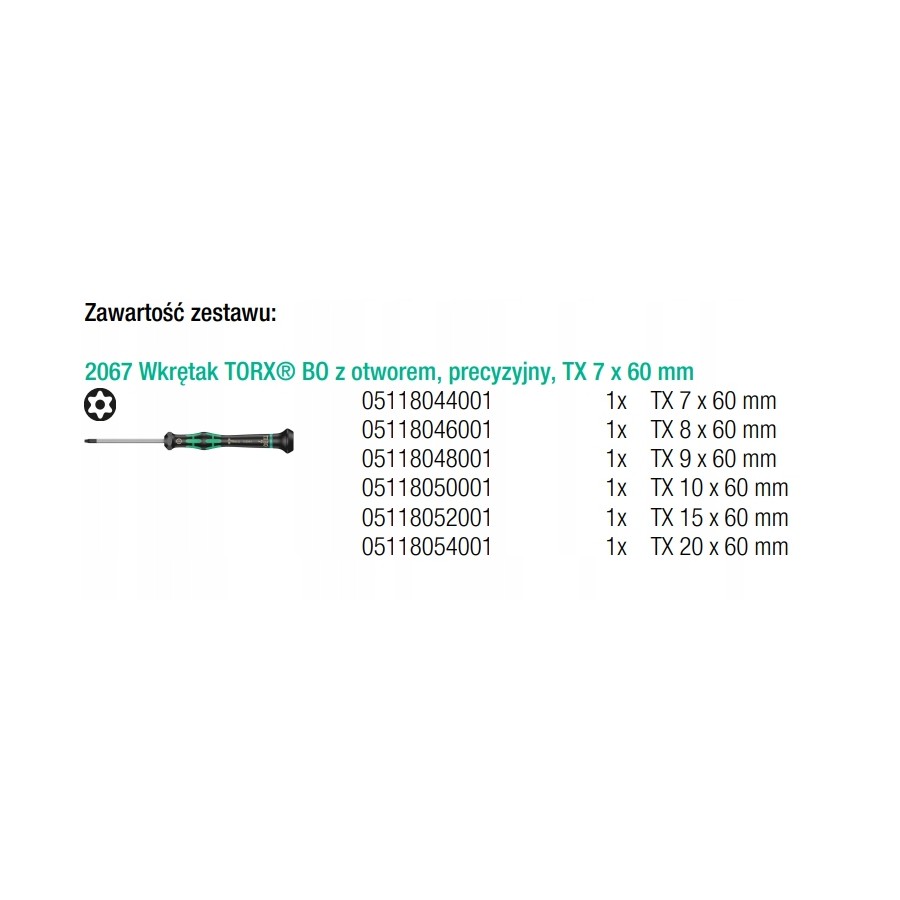 ZESTAW WKRĘTAKÓW PRECYZYJNYCH TORX BO Z OTWOREM+STOJAK,6SZT - 05118154001.