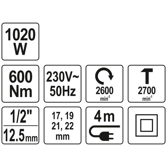 ELEKTRYCZNY KLUCZ UDAROWY 1/2'' 600NM - YT-82021.