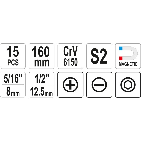 WKRĘTAK UDAROWY Z MAGNETYCZNYMI KOŃCÓWKAMI 15SZT 