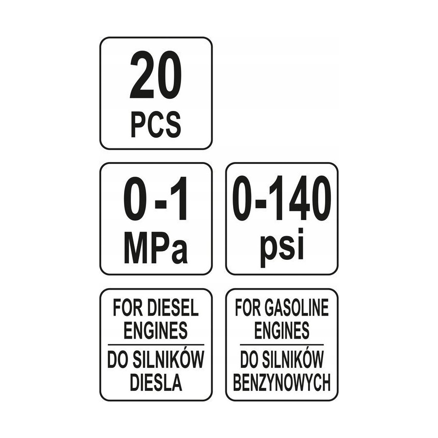 MIERNIK CIŚNIENIA WTRYSKU PALIWA 20CZ. - YT-73025.