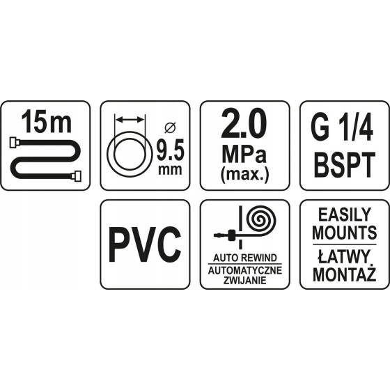 PRZEWÓD PNEUMATYCZNY NA ZWIJAKU AUTOMATYCZNYM 8.0MM 15M - YT-24250.