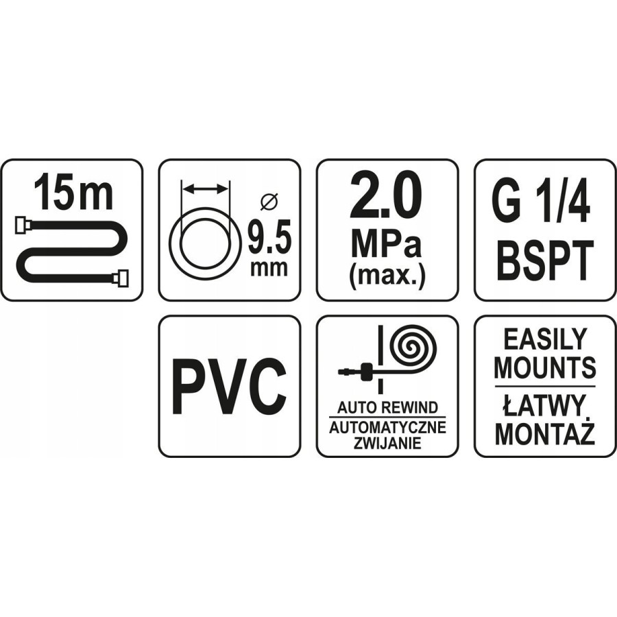 PRZEWÓD PNEUMATYCZNY NA ZWIJAKU AUTOMATYCZNYM 8.0MM 15M - YT-24250.