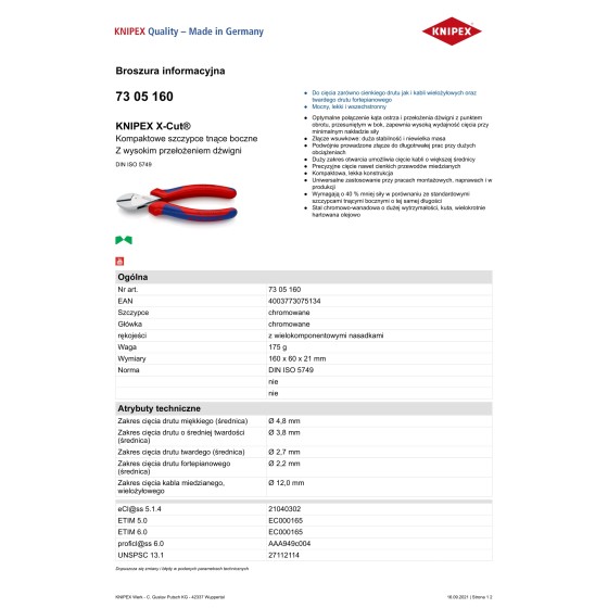 SZCZYPCE TNĄCE BOCZNE X-CUT 160MM,WYSOKIE PRZEŁOŻENIE DŹWIGN