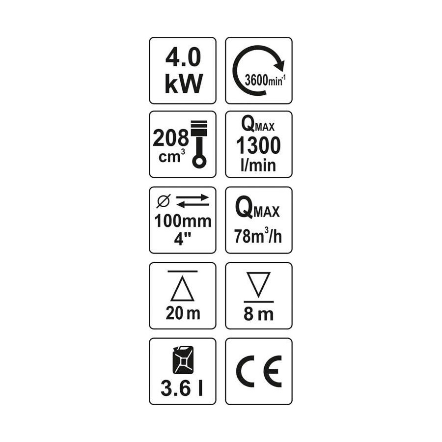 MOTOPOMPA DO WODY SPALINOWA 4'' 5,9HP 96M3/H - YT-85403.