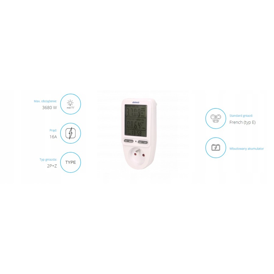 WATOMIERZ, KALKULATOR ENERGII Z WYŚWIETLACZEM LCD - OR-WAT-435.