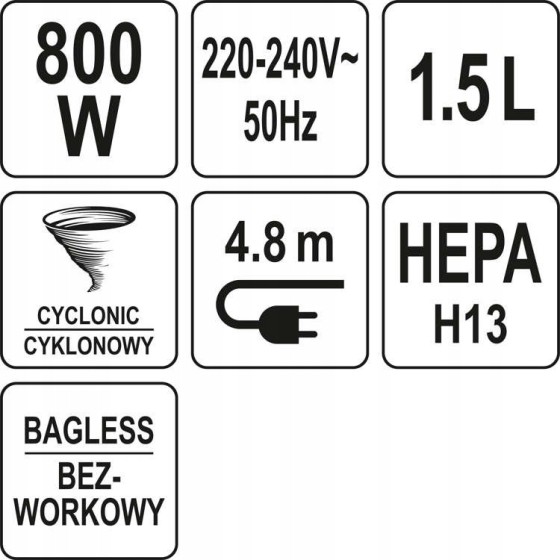 ODKURZACZ PIONOWY 800W 1,5L. 