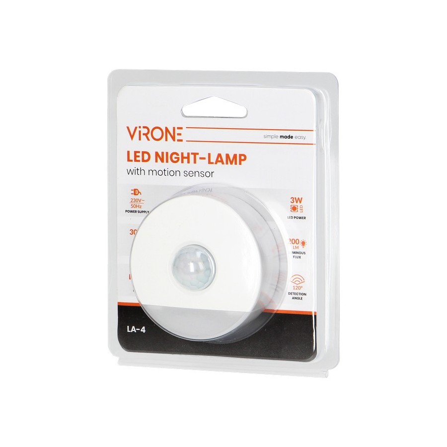 LAMPKA NOCNA LED 3W 230V Z CZUJNIKIEM RUCHU 