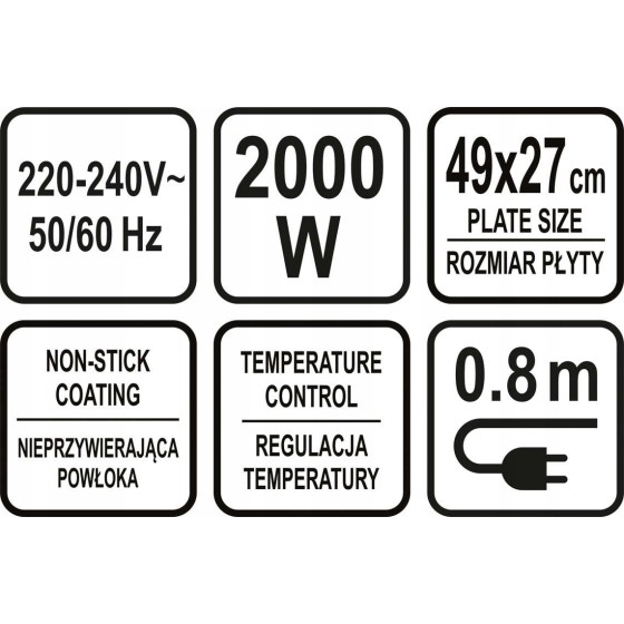 GRILL ELEKTRYCZNY STOŁOWY 2000W, 49*27CM - 67453.