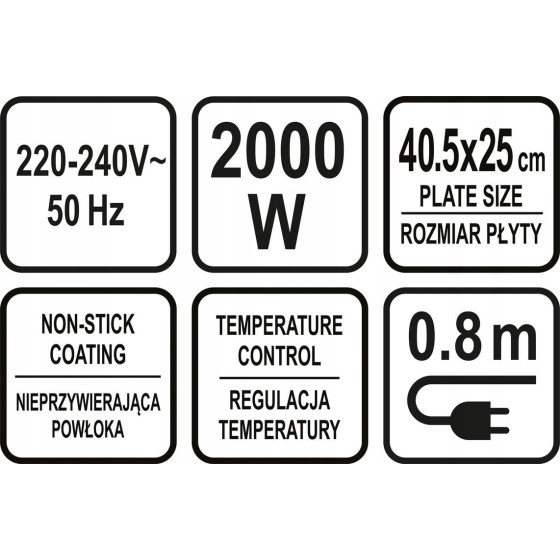 GRILL ELEKTRYCZNY STOŁOWY 2W1, 2000W, 40.5*25CM - 67455.