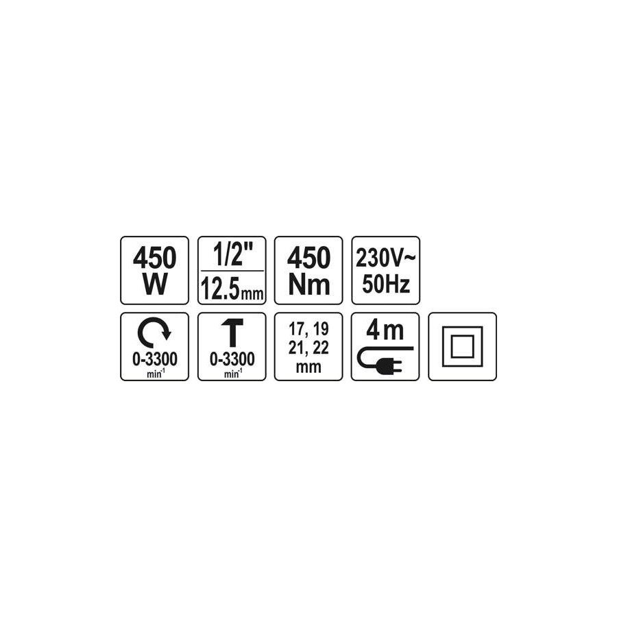 ELEKTRYCZNY KLUCZ UDAROWY 1/2'' 450NM - YT-82020.