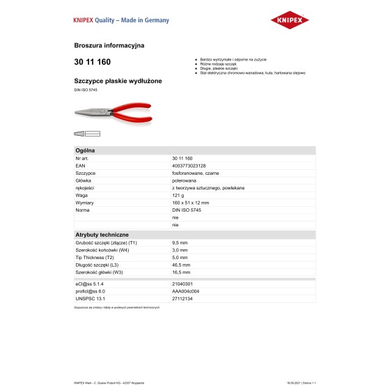 SZCZYPCE PŁASKIE WYDŁUŻONE 160MM - 30 11 160.