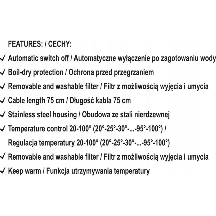 CZAJNIK ELEKTRYCZNY SZKLANY 1.8L. REGULACJA TEMPERATURY - 68174.