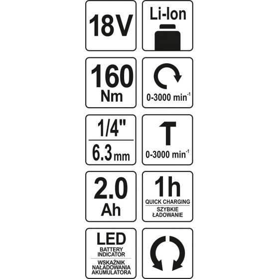 ZAKRĘTARKA UDAROWA 18V 1X2AH - YT-82800.