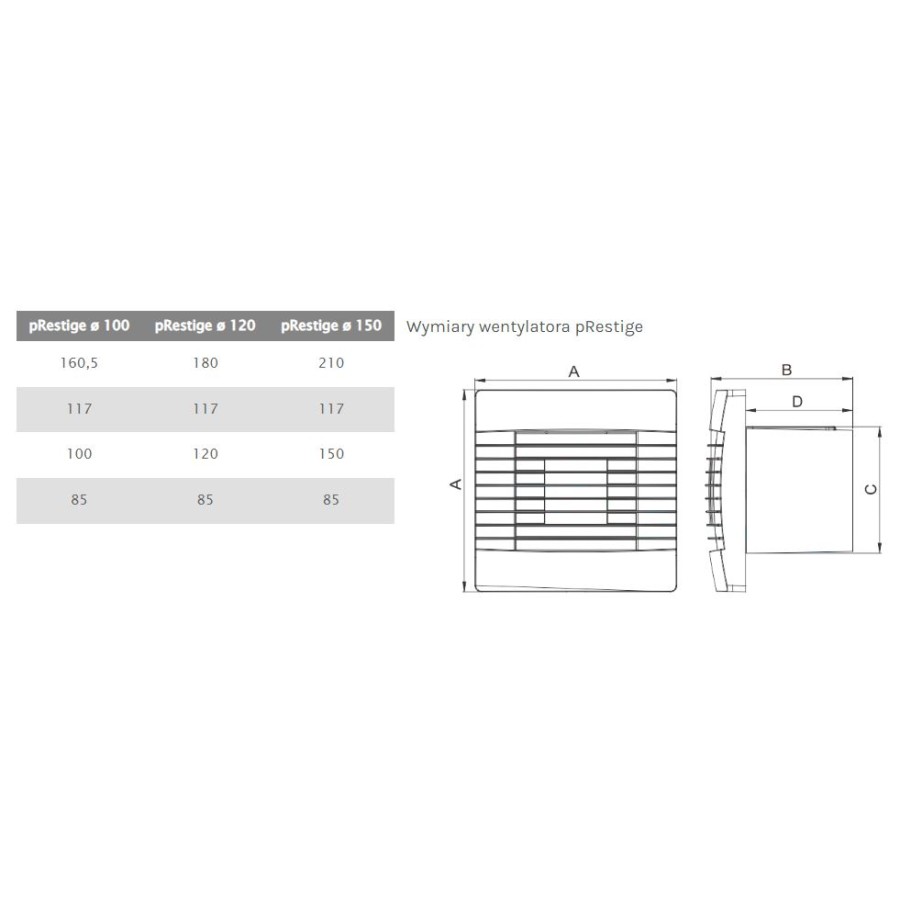 WENTYLATOR ŁAZIENKOWY PRESTIGE 120 ZG S , ŻALUZJA, STANDARD 