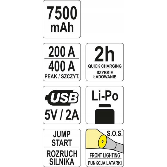 URZĄDZENIE ROZRUCHOWE POWER BANK 7500MAH - YT-83080.