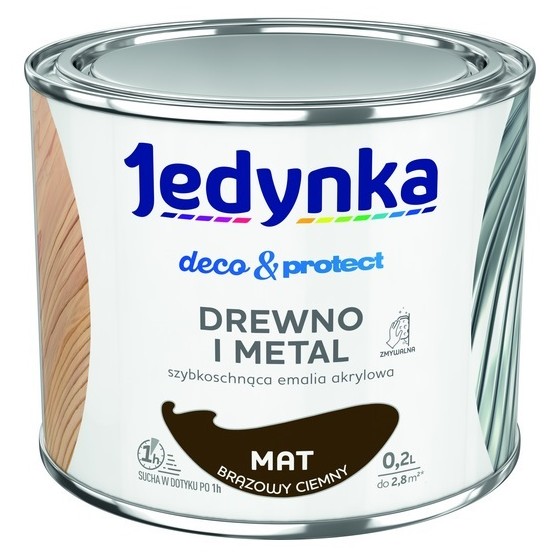 JEDYNKA DECO&PROTECT DREWNO I METAL MAT BRĄZOWY 0,2L 