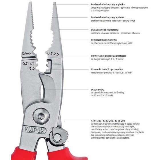 SZCZYPCE DO PRAC ELEKTROINSTALACYJNYCH 200 MM, 6W1 - 13 81 200.