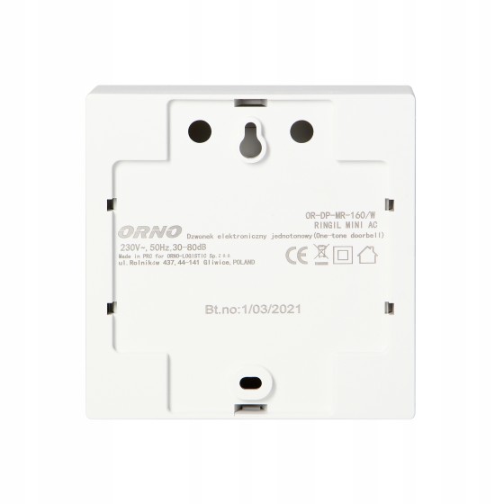 DZWONEK ELEKTRONICZNY JEDNOTONOWY 230V BIAŁY RINGIL MINI - OR-DP-MR-160/W.