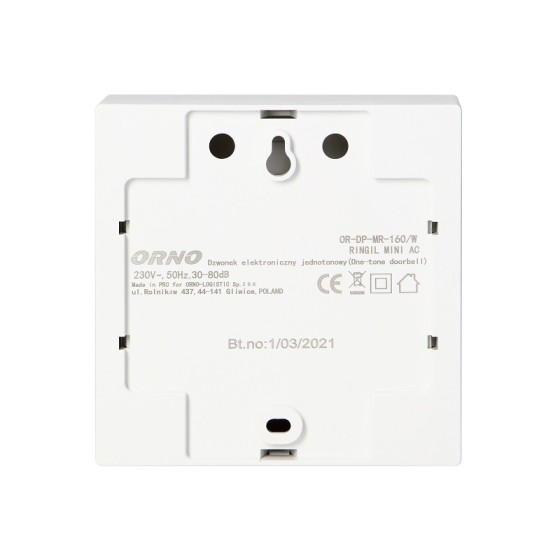 DZWONEK ELEKTRONICZNY JEDNOTONOWY 230V BIAŁY RINGIL MINI - OR-DP-MR-160/W.