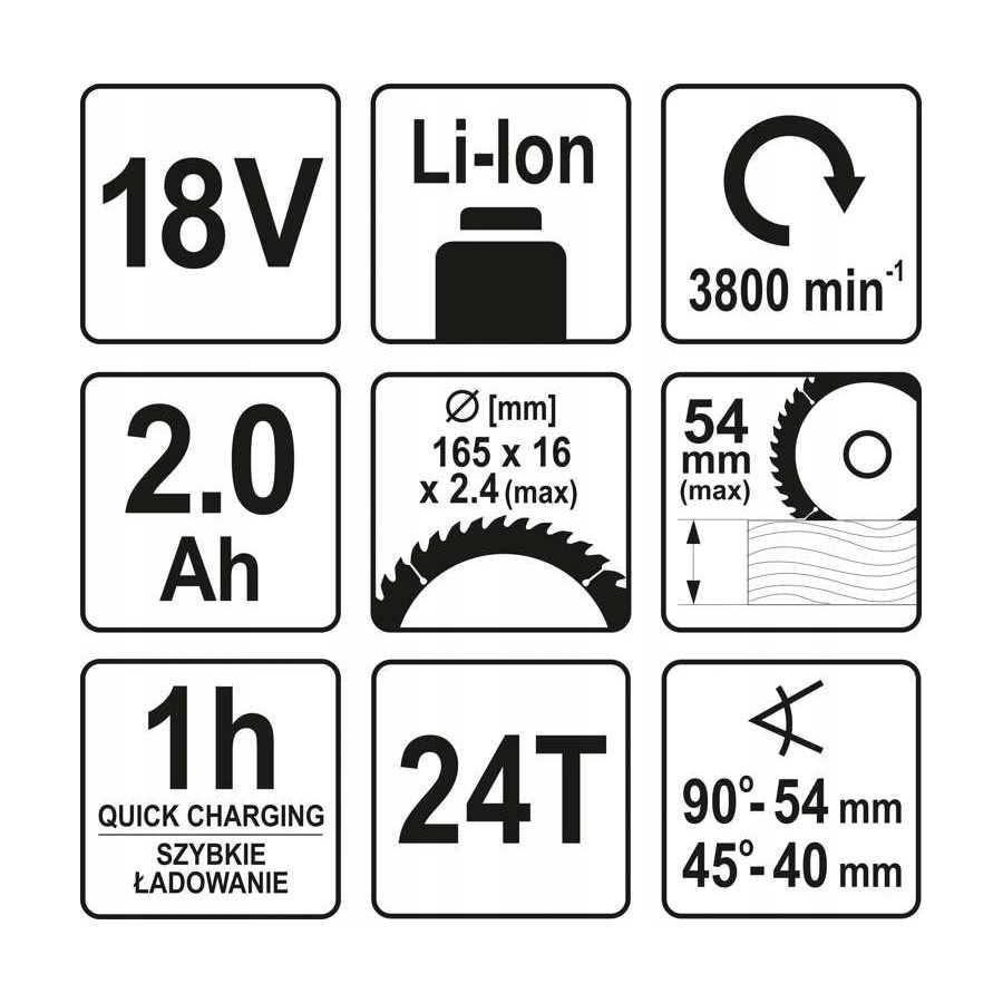 PILARKA 18V ,165MM - YT-82810.