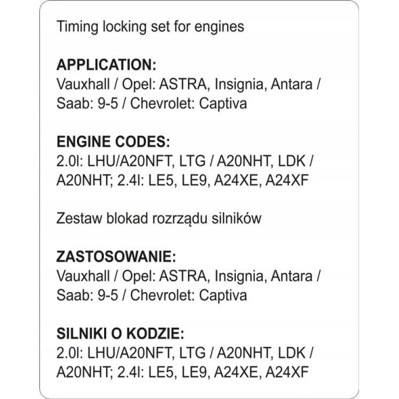 ZESTAW BLOKAD ROZRZĄDU OPEL - YT-06027.