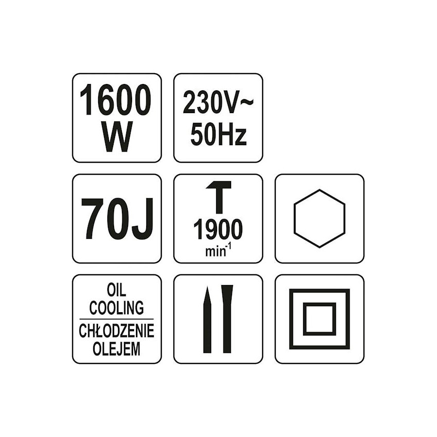 MŁOT WYBURZENIOWY 70J CHŁODZONY OLEJEM 1600W HEX - YT-82002.