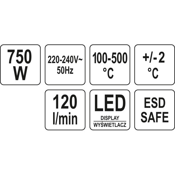 STACJA LUTOWNICZA HOT AIR 750W Z WYŚWIETLACZEM LED - YT-82457.