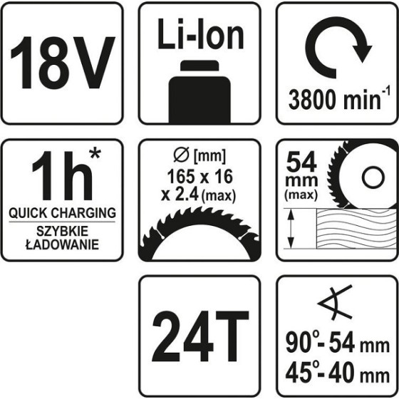 PILARKA 18V ,165MM BEZ AKUMULATORA - YT-82811.