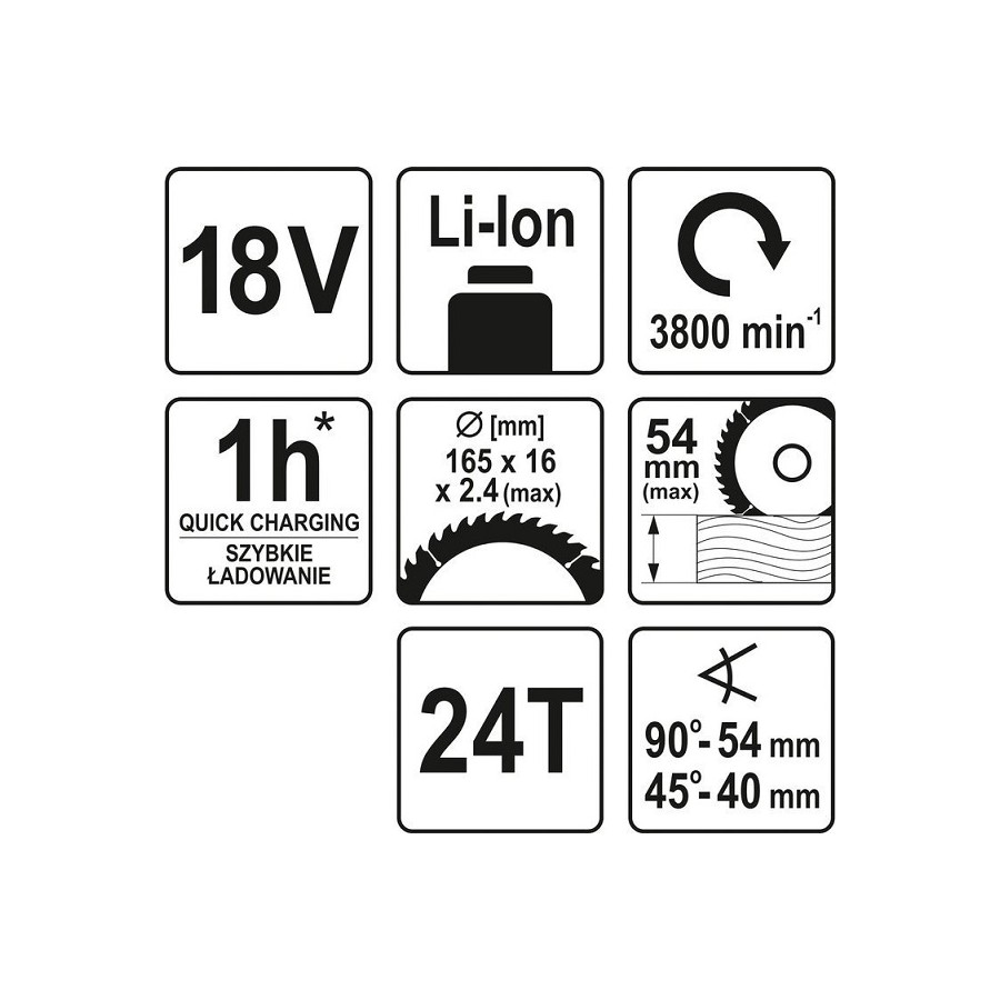 PILARKA 18V ,165MM BEZ AKUMULATORA - YT-82811.