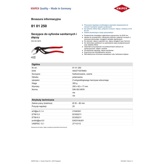 SZCZYPCE DO SYFONÓW SANITARNYCH I ZŁĄCZY 250MM, 25-80MM - 81 01 250.