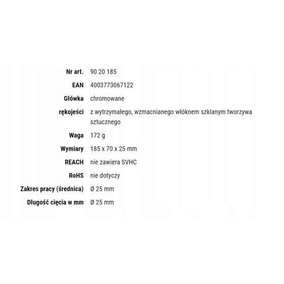 OBCINAK DO WĘŻY I RUR OCHRONNYCH 185MM, FI 25MM - 90 20 185.