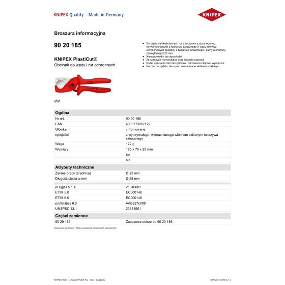 OBCINAK DO WĘŻY I RUR OCHRONNYCH 185MM, FI 25MM - 90 20 185.